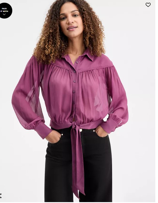 Women’s Crinkle Chiffon Tie-Hem Blouse, Macy’s Exclusive
