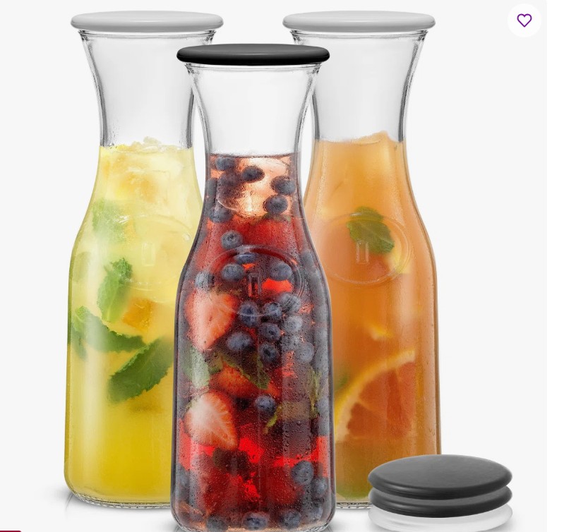 Brightware Hali Glass Pitcher with Lids – 36 oz – Set of 3 (Set of 3)