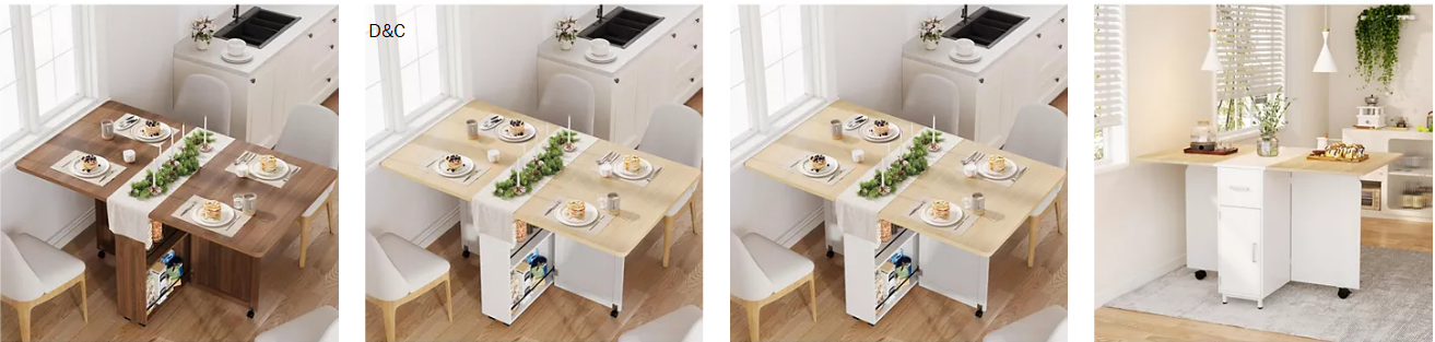 Space Saving Folding Dining Table with Storage Kitchen Table with 6 Wheels Drawer and Shelves Compact