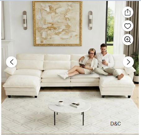 Howcool 148″ Modular Sectional Sofa , 4 Seater U-Shaped Cloud Couch with Movable Ottoman, USB Charging Ports & Side Pockets, Sectional couchs for Living Room,Chenille Fabric,Beige(Thick Sponge)