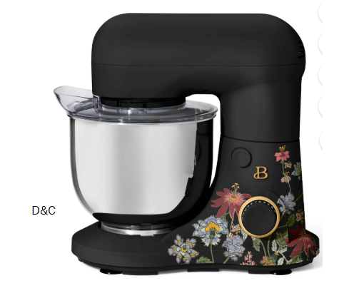 Beautiful 3.5 Qt Stand Mixer with Flat Beater, Dough Hook, Balloon Whisk, Wildflower Black Sesame by Drew Barrymore