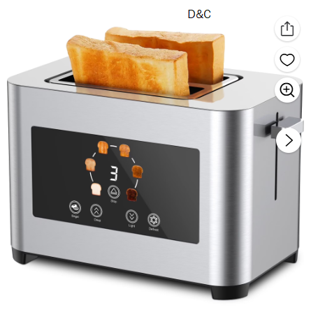 Suodoka Toaster 2 Slice Wide Slots Touchscreen 6 Shade Settings, Stainless Steel Bread Toaster with Reheat, Cancel, Defrost,New