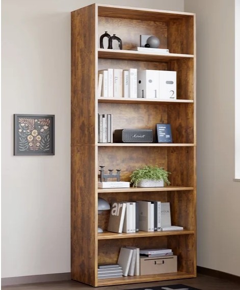 ZUNMOS 6 Shelf Bookcase, 63 Inch Tall Open Industrial Standing Bookshelf Large Storage for Home Office, Living Room, Bed Room, Rust