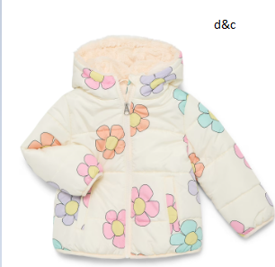 Jessica Simpson Toddler Girls Floral Puffer Jacket with Hood, Heavyweight, Sizes 2T-5T