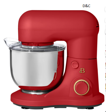 Beautiful 3.5 Qt Stand Mixer with Flat Beater, Dough Hook, Balloon Whisk, Tomato Red by Drew Barrymore