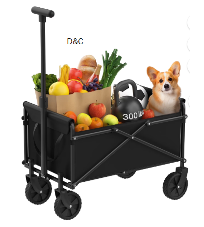 BTY Collapsible Folding Wagon, 300LBS Large Heavy Duty Utility Cart with All-Terrain Wheels and Adjustable Handles for Shopping, Camping, Sports, Outdoor, Beach, Black