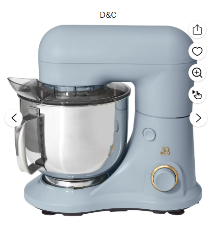 Beautiful 5.3 Qt Stand Mixer, Cornflower Blue with Flat Beater, Dough Hook, Balloon Whisk