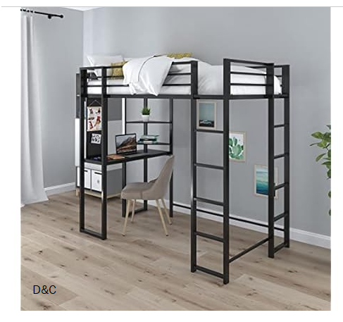 DHP Abode Twin Size Metal Loft Bed, Black
