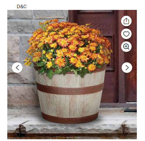 Better Homes & Gardens 12.9″ x 12.9″ x 10″ Whiskey Barrel Light Brown 100% Recycled Resin Planter