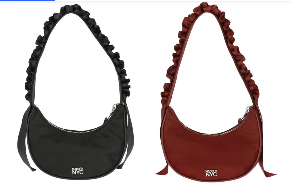 Madden NYC Women’s Ruffled Ribbon Half Moon Nylon Handbag