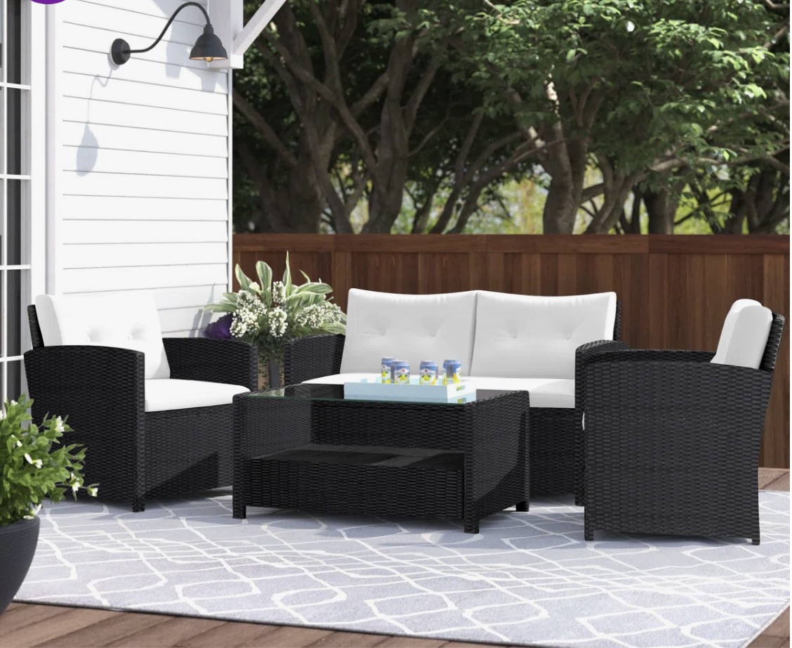 Anyuta Wood 4-Person Patio Conversation Set with Cushions