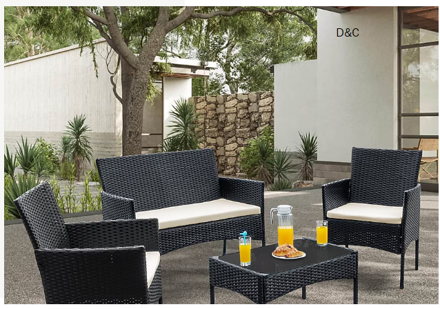 Grearden Conversation Set 4 -Piece Wicker Patio Conversation Set with Cream Cushions