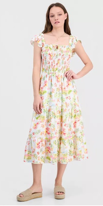 Juniors’ Sleeveless Floral Midi Dress