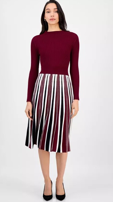 Women’s Long Sleeve Ribbed Knit Sweater Dress