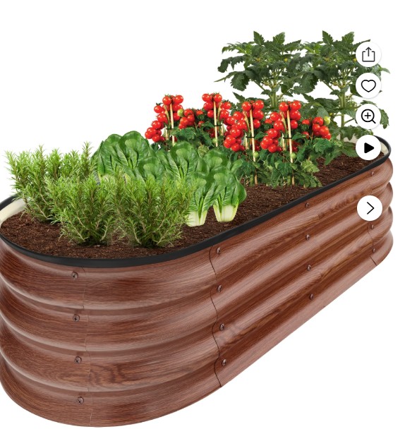 Best Choice Products 4x2x1ft Outdoor Raised Metal Oval Garden Bed, Planter Box for Vegetables, Flowers – Wood Grain