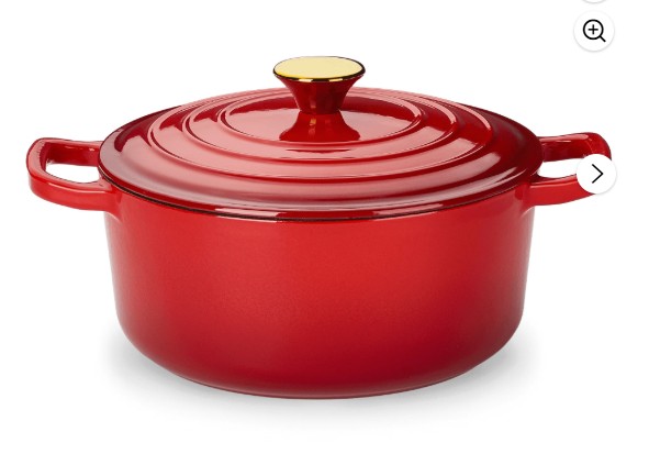 Carote 4.5QT Enamel Cast Iron Dutch Oven, 9.5 Inch Round Soup Pot with Lid, Induction Compatible, Red