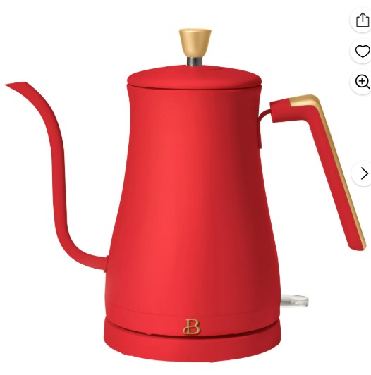 Beautiful 1-Liter Electric Gooseneck Kettle 1200 W, Tomato Red by Drew Barrymore