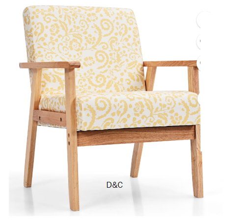 Costway Modern Accent Armchair Upholstered Lounge Chair w/Rubber Wood Leg Yellow Floral
