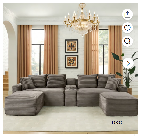 Aukfa 127″ U Shaped Cloud Sectional Sofa Modular Boneless Couch with USB&Cupholdes Storage Console for Living Room, Corduroy, Brown