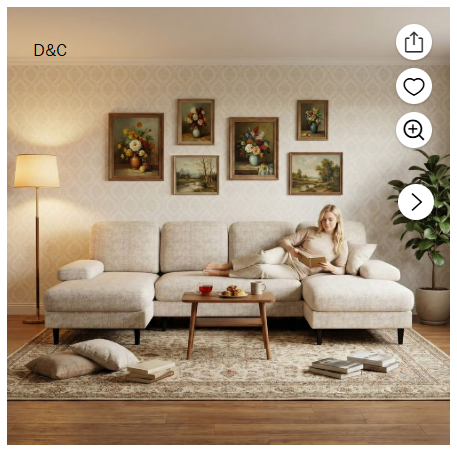 CONCETTA U Shaped Sectional Sofa Couches with Double Chaise 4-Seat Set, Chenille Fabric Cushion for Living Room Home Furniture, Beige