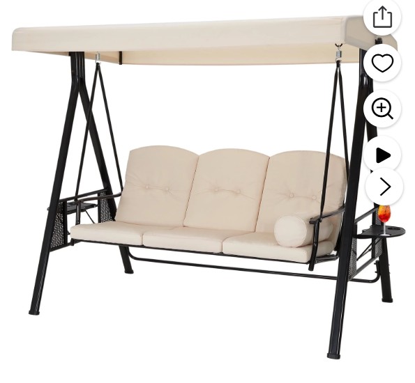 AECOJOY 3 Persons Outdoor Patio Canopy Steel Porch Swing Chair-Beige, Porch Swing