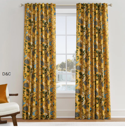Fancy Hummingbird Patterned Room Darkening Curtain,Rod Pocket Back Tab Floral Drapes,Set of 2 (Set of 2)