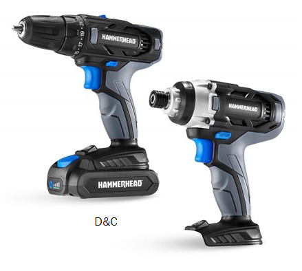 Hammerhead 20V Cordless 2-Tool Combo Kit: Drill and Impact Driver with 1.5Ah Battery and Charger