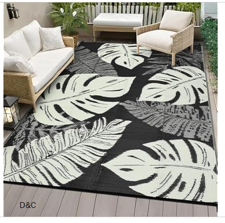 GarveeLife Large Outdoor Rug 9×18 Waterproof Plastic Straw Rug for Patio, Reversible Modern Camping Mat with Portable Bag & Stakes, Foldable & UV Resistant, Outdoor Carpet for Yard Deck, Beige