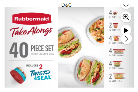 Rubbermaid TakeAlongs 40 Piece Food Storage Set, Red, Total of 12.6 Qts