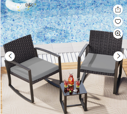 Patio Furniture Set Lofka 3 Pieces Outdoor Rocking Chairs Set with Glass Coffee Table for Garden