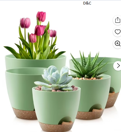 FOUKUS Set of 5 Self-Watering Plant Pots with Drainage