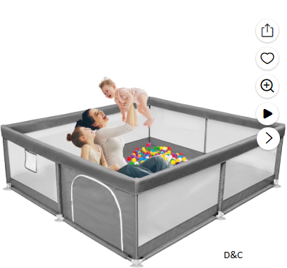 Babyeap Baby Playpen Large Play Yard Fence for Toddlers, 50″x50″ Dark Gray