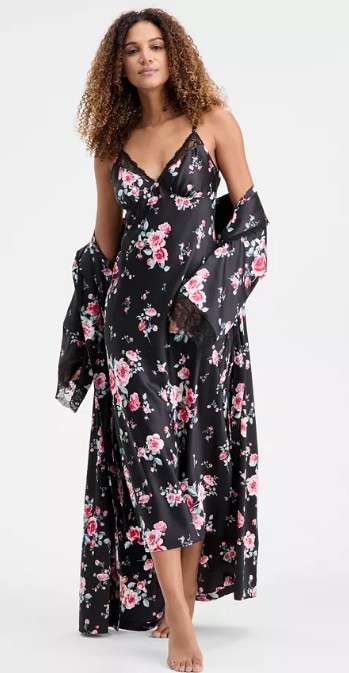 Women’s Printed Lace Trim Shawl Collar Robe