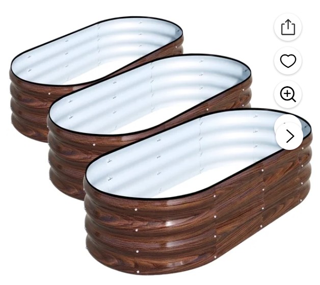 SnugNiture Galvanized Raised Garden Bed Outdoor, 3Pcs 4x2x1ft Metal Planter Box, Brown