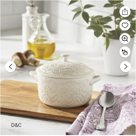 The Pioneer Woman 1QT Cocotte Casserole Baking Dish with Lid, Stoneware, Vintage Lace, Linen