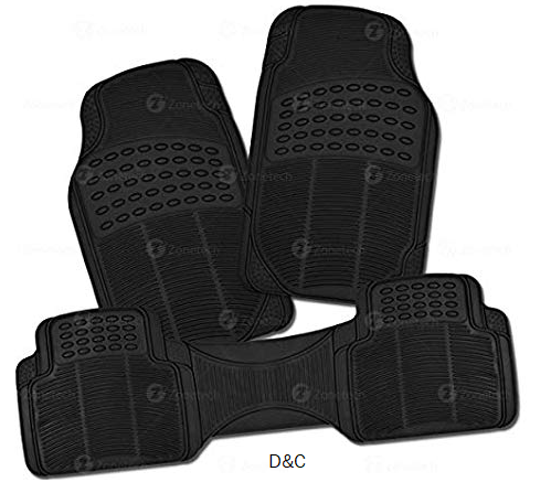 Zone Tech All Weather Rubber Car Interior Floor Mats 3-Piece Trimmable Waterproof Odorless Black Heavy Duty Interior Floor Mats Universal Fit