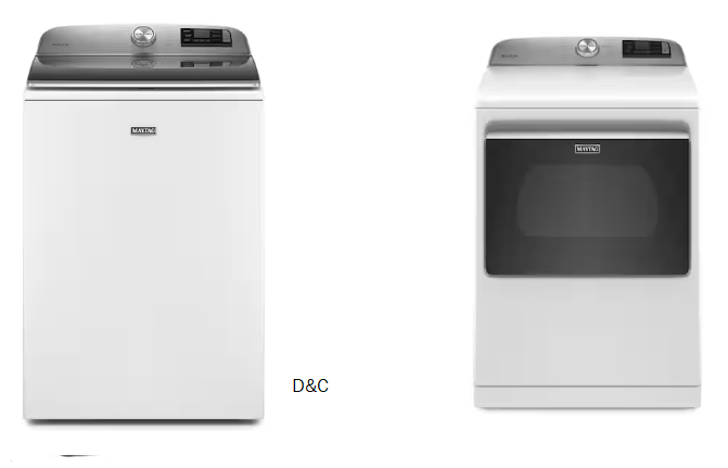 Package – Maytag – 5.3 Cu. Ft. High Efficiency Smart Top Load Washer with Extra Power Button and 7.4 Cu. Ft. Smart Electric Dryer with Steam and Extra Power Button – White
