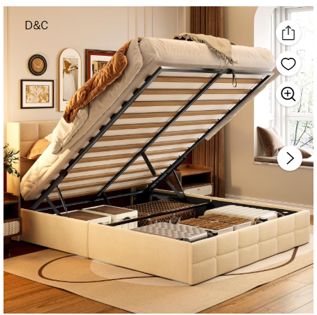 Lofka 12 Inch Full Size Bed Frame, Hydraulic Storage Bed Frame with Wingback Headboard, No Box Spring Needed, Large Under Bed Storage, Non-Slip Without Noise, Beige