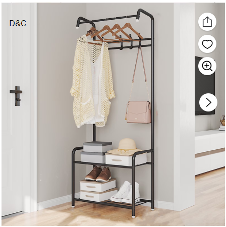 Baokaler 3-in-1 Entryway Coat Rack Shoe Bench Metal Hall Tree Clothes Stand 2 Layers Storage Bench Free Standing Clothes Organizer Hat Stand Rod for Hanging Jacket