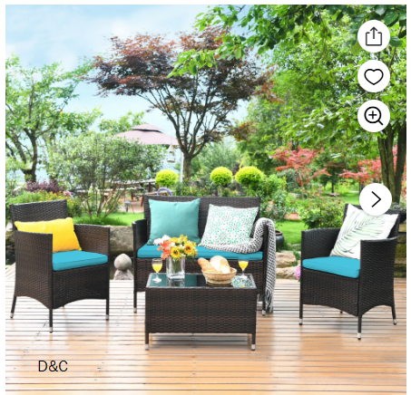 Costway 4PCS Outdoor Patio Rattan Furniture Set Table Shelf Sofa W/ Gray Cushions