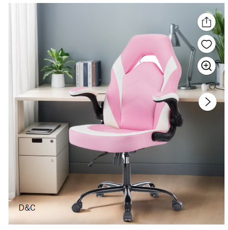GIANNA Ergonomic PU Leather Computer Gaming Chair, Adjustable Swivel Racing Chair with Flip-up Armrest, Pink White