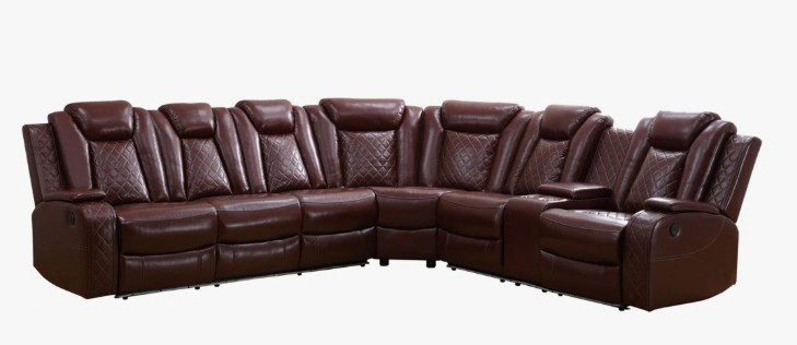 3 – Piece Vegan Leather Power Reclining Sectional Sofa Set with LED Lights and Wireless Charging Station