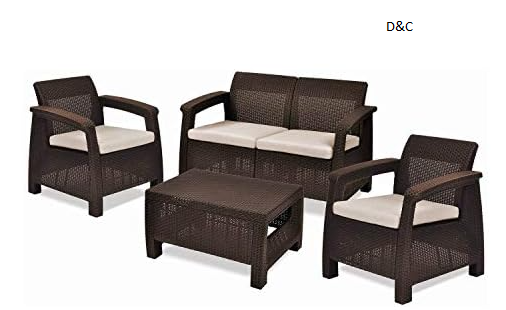 Keter Corfu Outdoor Patio Set, 4-Piece Set with Coffee Table & Cushions