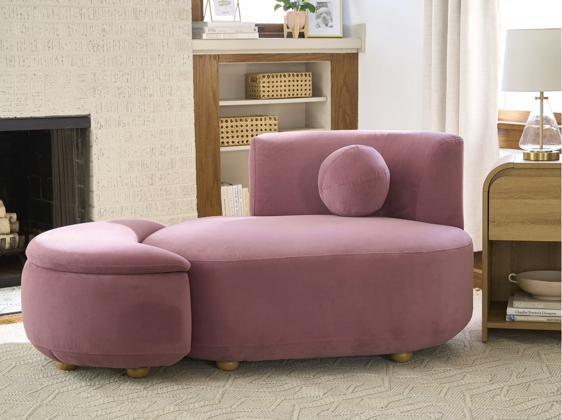 Better Homes & Gardens Juliet Modern Velvet Chaise & Storage Ottoman, Rose