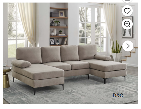 DEALTOPS 106″ U-Shaped Sectional Sofa with Double Chaise, Polyester 4-Seater Modular Couch for Living Room, khaki