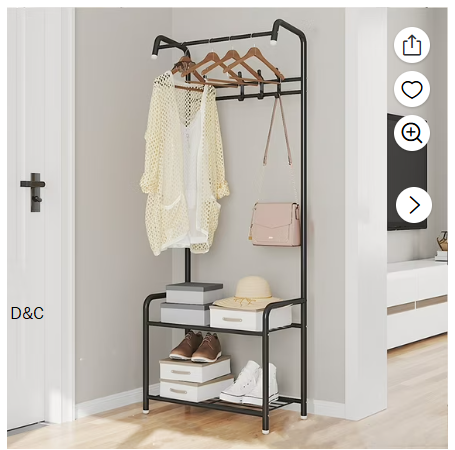 Baokaler 3-in-1 Entryway Coat Rack Shoe Bench Metal Hall Tree Clothes Stand 2 Layers Storage Bench Free Standing Clothes Organizer Hat Stand Rod for Hanging Jacket