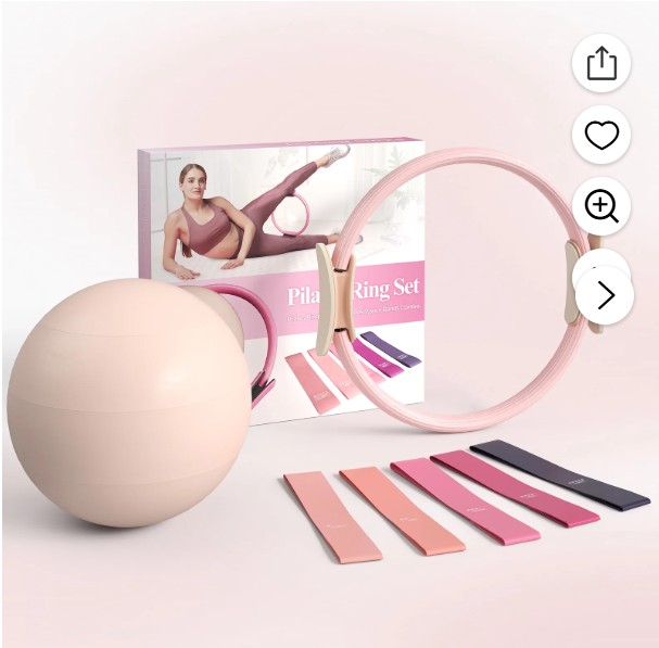 Syedee Pilates Ring Set – 14″ Anti-Deformation Circle with Padded Handles, Mini Ball, Resistance Bands, Focusing on Toning Inner Thighs, Arms, and Core