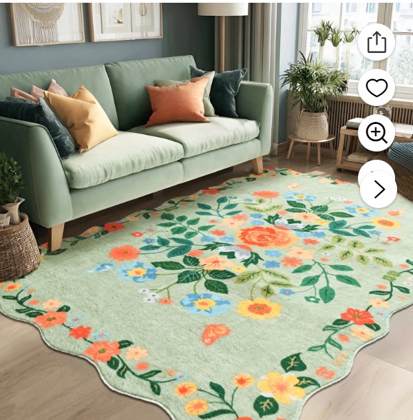 Pentantan Floral Area Rugs 5’x7′, Machine Washable Rug for Living Room Non-Slip Vintage Soft Indoor Carpet for Bedroom, Dining Room, Playroom, Office, Green