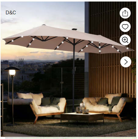 Autlaycil 13ft Solar Patio Umbrella with 36 Solar Powered LED Lights and Crank System for Garden, Deck, Poolside, Outdoor – Beige