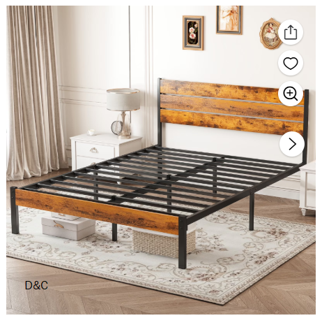Alvantor Metal Platform Bed Frame with Headboard & Footboard – No Box Spring Needed, 800LBS Sturdy Wooden Slats Support, Industrial Style